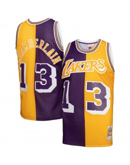 Wilt Chamberlain Los Angeles Lakers Mitchell & Ness Hardwood Classics 1971/72 Split Swingman Jersey - Purple/Gold