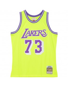 Dennis Rodman Los Angeles Lakers Mitchell & Ness Hardwood Classics 1998/99 Tropical Swingman Jersey - Neon Yellow