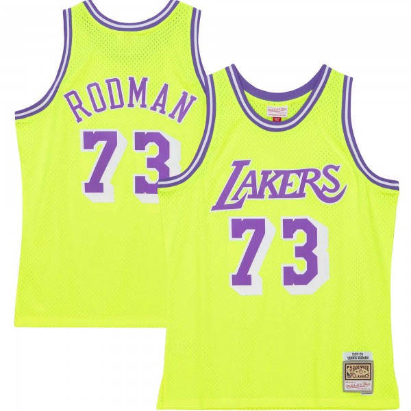 Dennis Rodman Los Angeles Lakers Mitchell & Ness Hardwood Classics 1998/99 Tropical Swingman Jersey - Neon Yellow