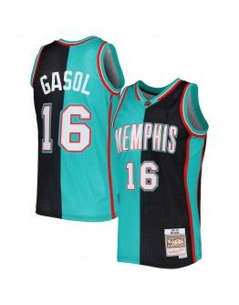 Pau Gasol Memphis Grizzlies Mitchell & Ness Hardwood Classics 2001/02 Split Swingman Jersey - Black/Turquoise