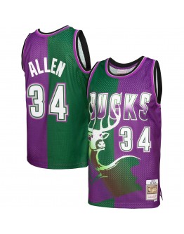 Ray Allen Milwaukee Bucks Mitchell & Ness Hardwood Classics 1996/97 Split Swingman Jersey - Green/Purple