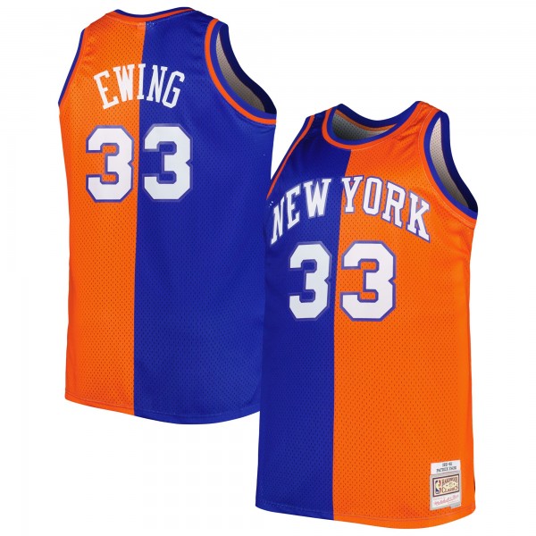 Patrick Ewing New York Knicks Mitchell & Ness Big & Tall Hardwood Classics 1991/92 Split Swingman Jersey - Blue/Orange