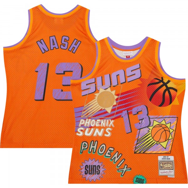 Steve Nash Phoenix Suns Mitchell & Ness 1996/97 Swingman Sidewalk Sketch Jersey - Orange