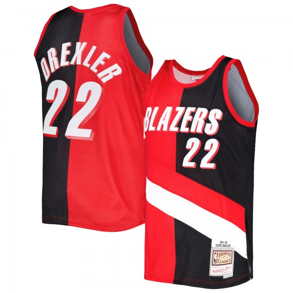 Clyde Drexler Portland Trail Blazers Mitchell & Ness Hardwood Classics 1991/92 Split Swingman Jersey - Red/Black