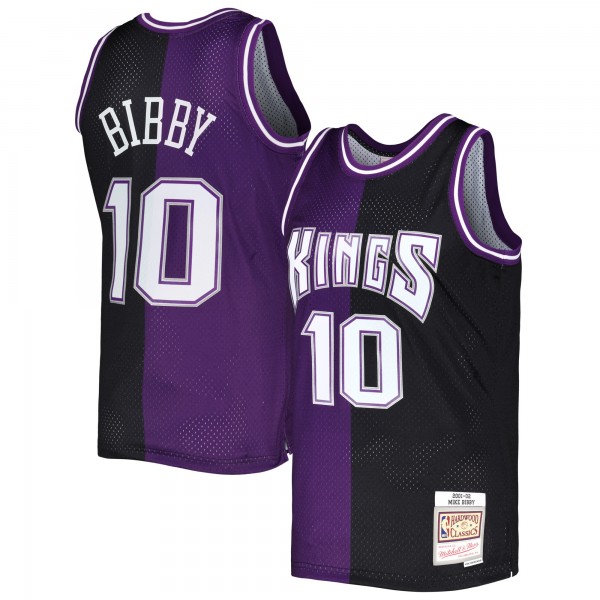 Mike Bibby Sacramento Kings Mitchell & Ness Hardwood Classics 2001/02 Split Swingman Jersey - Purple/Black