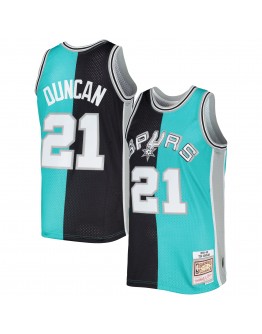 Tim Duncan San Antonio Spurs Mitchell & Ness Hardwood Classics 1998/99 Split Swingman Jersey - Black/Teal