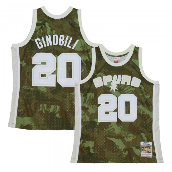 Manu Ginobili San Antonio Spurs Mitchell & Ness Hardwood Classics 2002/03 Ghost Green Swingman Jersey - Camo