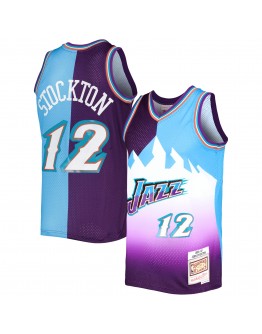 John Stockton Utah Jazz Mitchell & Ness Hardwood Classics 1996/97 Split Swingman Jersey - Purple/Turquoise