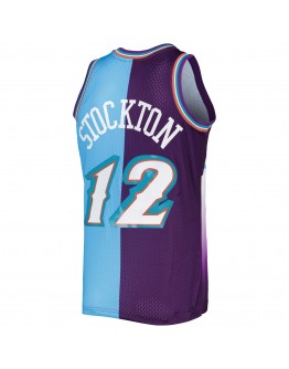 John Stockton Utah Jazz Mitchell & Ness Hardwood Classics 1996/97 Split Swingman Jersey - Purple/Turquoise