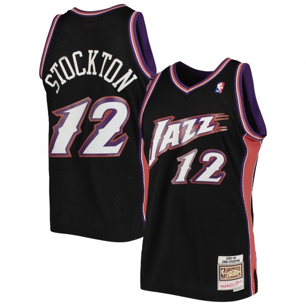 John Stockton Utah Jazz Mitchell & Ness Hardwood Classics 1996-97 Swingman Jersey - Black