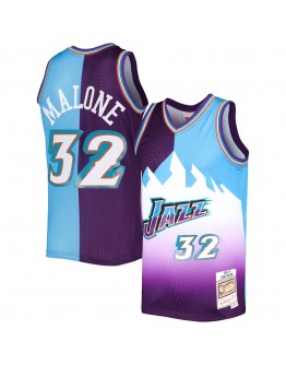 Karl Malone Utah Jazz Mitchell & Ness Hardwood Classics 1996/97 Split Swingman Jersey - Purple/Turquoise