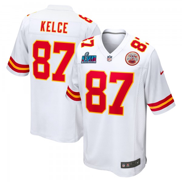 Travis Kelce Kansas City Chiefs Nike Super Bowl LVII Patch Away Game Jersey - White