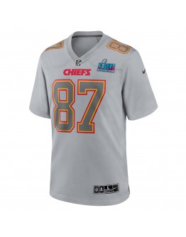 Travis Kelce Kansas City Chiefs Nike Super Bowl LVII Patch Atmosphere Fashion Game Jersey - Gray