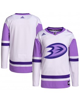 Anaheim Ducks adidas Hockey Fights Cancer Primegreen Authentic Blank Practice Jersey - White/Purple