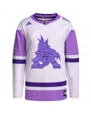 Arizona Coyotes adidas Hockey Fights Cancer Primegreen Authentic Blank Practice Jersey - White/Purple