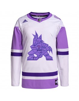 Arizona Coyotes adidas Hockey Fights Cancer Primegreen Authentic Blank Practice Jersey - White/Purple