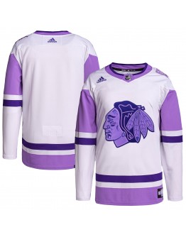 Chicago Blackhawks adidas Hockey Fights Cancer Primegreen Authentic Blank Practice Jersey - White/Purple