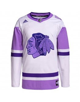 Chicago Blackhawks adidas Hockey Fights Cancer Primegreen Authentic Blank Practice Jersey - White/Purple