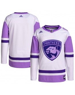 Florida Panthers adidas Hockey Fights Cancer Primegreen Authentic Blank Practice Jersey - White/Purple