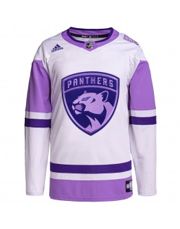 Florida Panthers adidas Hockey Fights Cancer Primegreen Authentic Blank Practice Jersey - White/Purple