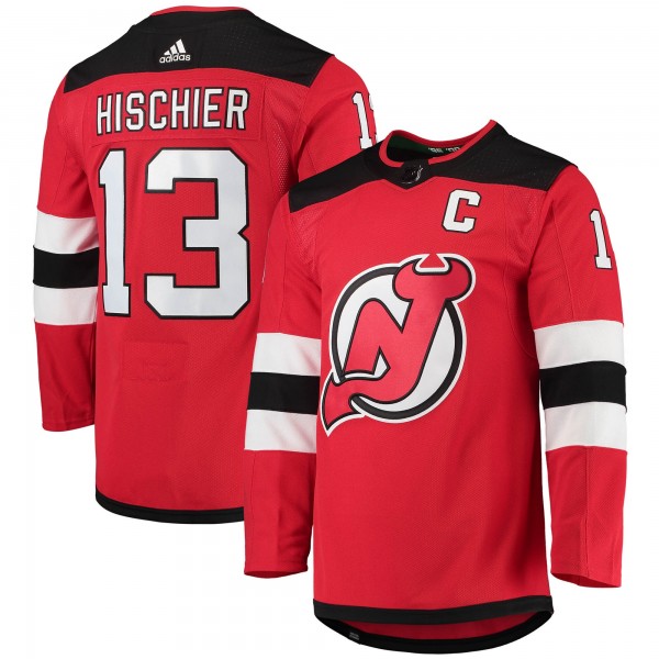 Nico Hischier New Jersey Devils adidas Home Captain Patch Primegreen Authentic Pro Player Jersey - Red