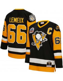 Mario Lemieux Pittsburgh Penguins Mitchell & Ness 1991/92 Captain Patch Blue Line Player Jersey - Black