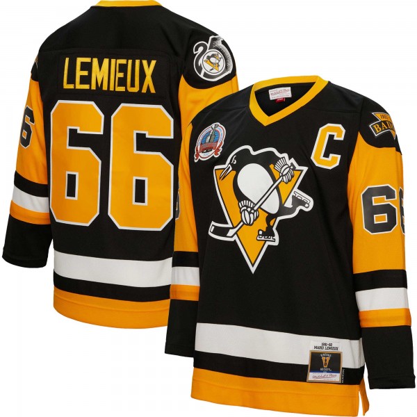 Mario Lemieux Pittsburgh Penguins Mitchell & Ness 1991/92 Captain Patch Blue Line Player Jersey - Black