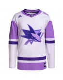 San Jose Sharks adidas Hockey Fights Cancer Primegreen Authentic Blank Practice Jersey - White/Purple