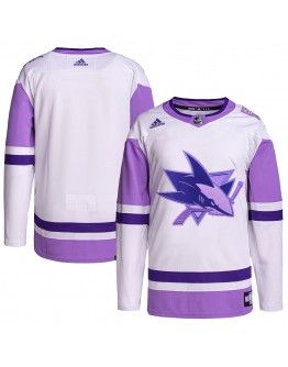 San Jose Sharks adidas Hockey Fights Cancer Primegreen Authentic Blank Practice Jersey - White/Purple