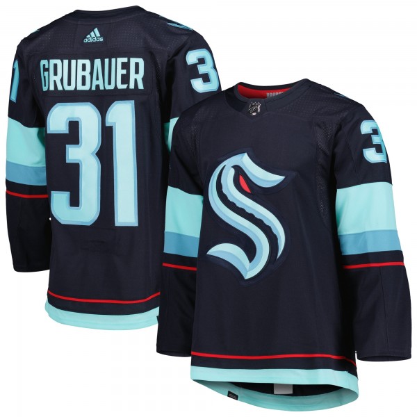 Philipp Grubauer Seattle Kraken adidas Primegreen Authentic Pro Home Player Jersey - Deep Sea Blue