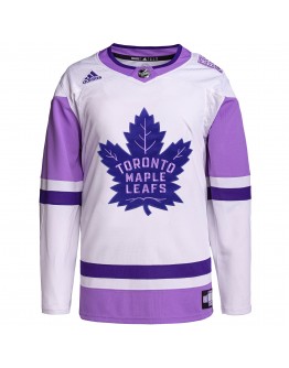 Toronto Maple Leafs adidas Hockey Fights Cancer Primegreen Authentic Blank Practice Jersey - White/Purple